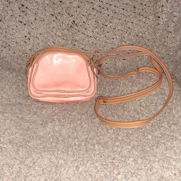 VALENTINA-Italy-Genuine Patent Leather Crossbody Handbag-Coral/Orange-Near Mint - Picture 4 of 8